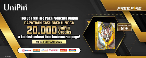 Top Up Free Fire pake Voucher UniPin di Toko Favoritmu, Dapatkan Bonus hingga 20.000 UniPin Credits!